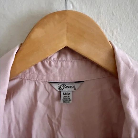 Guess Pink Button Down Blouse Shirt Top with Black Lace Detail - Picture 4 of 5